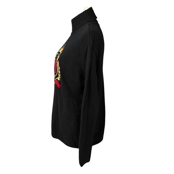 Vintage Y2K Tommy Hilfiger Women Embroidered Crest Turtleneck Sweater Black Sz S - Picture 3 of 9